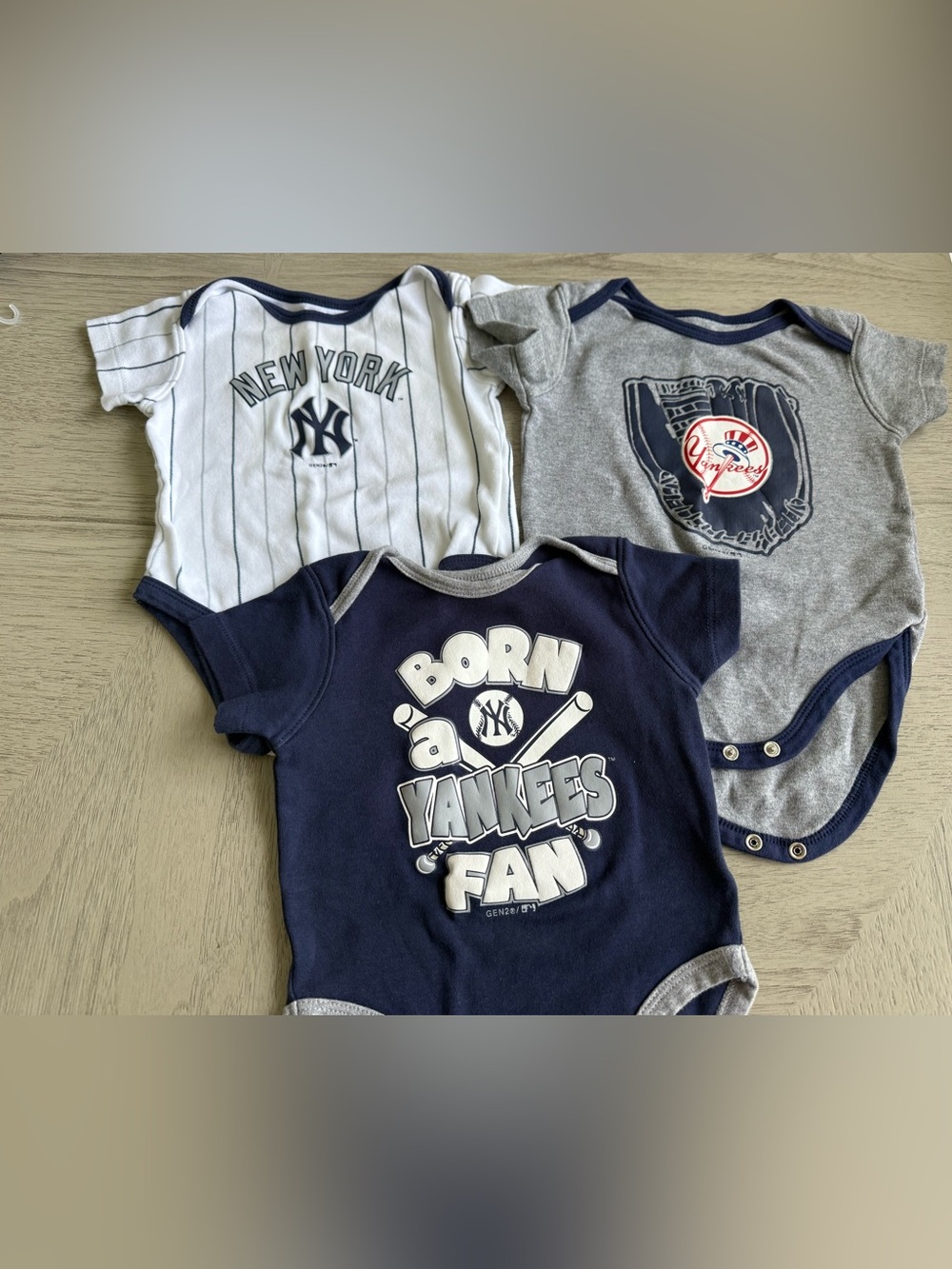 New York Yankees Baby One-Piece Bodysuit Bundle - Navy, White & Gray